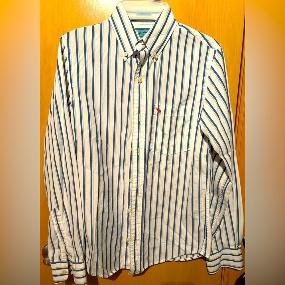Vintage Abercrombie Shirt Mens S Muscle Fit Long Sleeve Blue Stripe Button Up